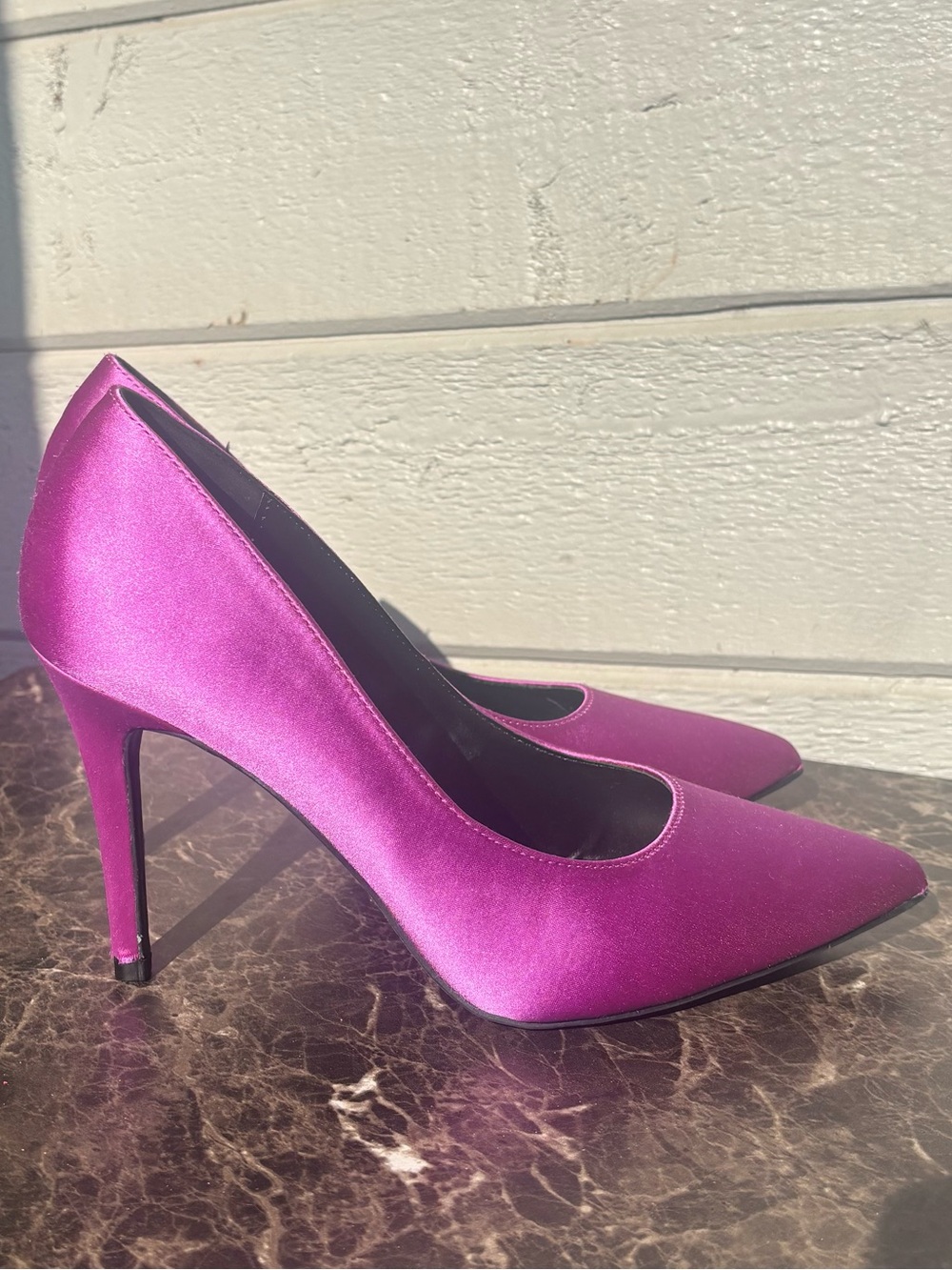Wild Diva Magenta Satin Pointed-Toe Stiletto Pumps